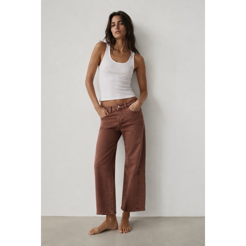 Risen Milan Espresso Brown Wide Leg Cropped Jeans Womens 24 NWOT
